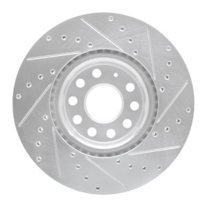 Audi Q3 Brake Rotor (1) - Front Left - R1 Concepts - Drilled & Slotted - Silver - `05-`25